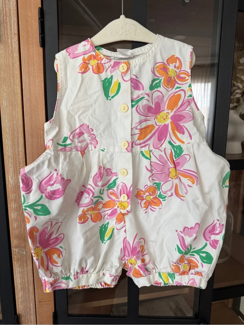 Vintage 90s floral bubble romper sleeveless flowers toddler baby girl buttons